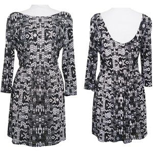 Lily Rose Black White Geometric Print Dress Size XL Elastic Waist Lined